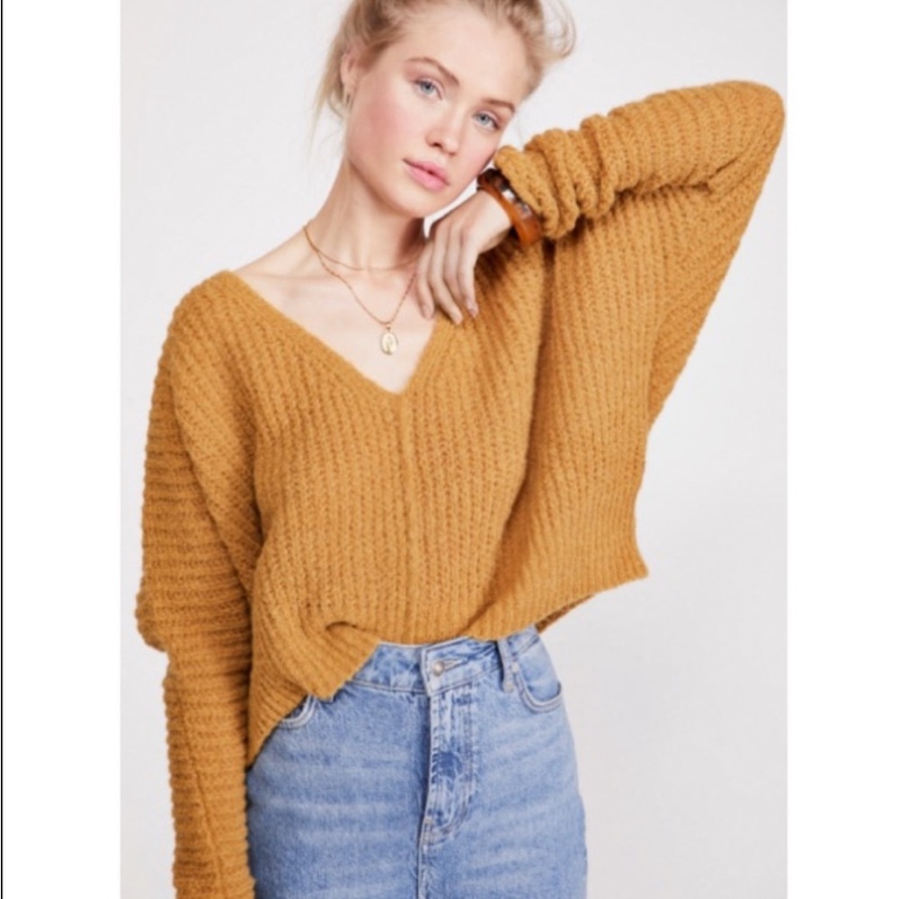 Free People Moonbeam Alpaca Sweater Small Gold Mustard